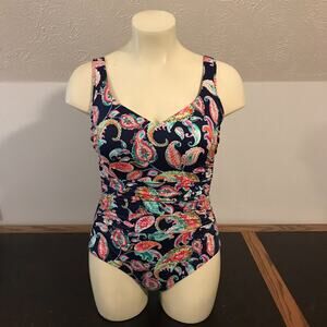 Miraclesuit® Amici V-Neck One-Piece Paisley Swimsuit - Size 16 - New with Tags